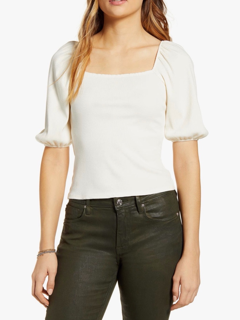 Project Social T Square Neck Puff Sleeve Top - Cream